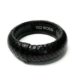 Ted Rossi Black Leather Snakeskin Chunky Statement Bangle Bracelet